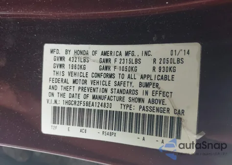 2014 Honda Accord Sport из США, поврежденный, VIN 1HGCR2F56EA124830